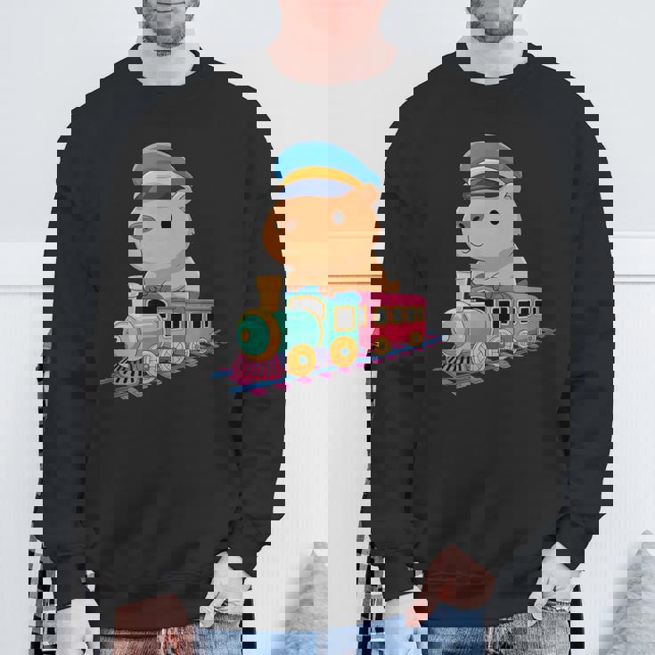 Capybara Riding Train Cute Kawaii Cartoon Rail Adventure スウェットシャツ 高齢者への贈り物