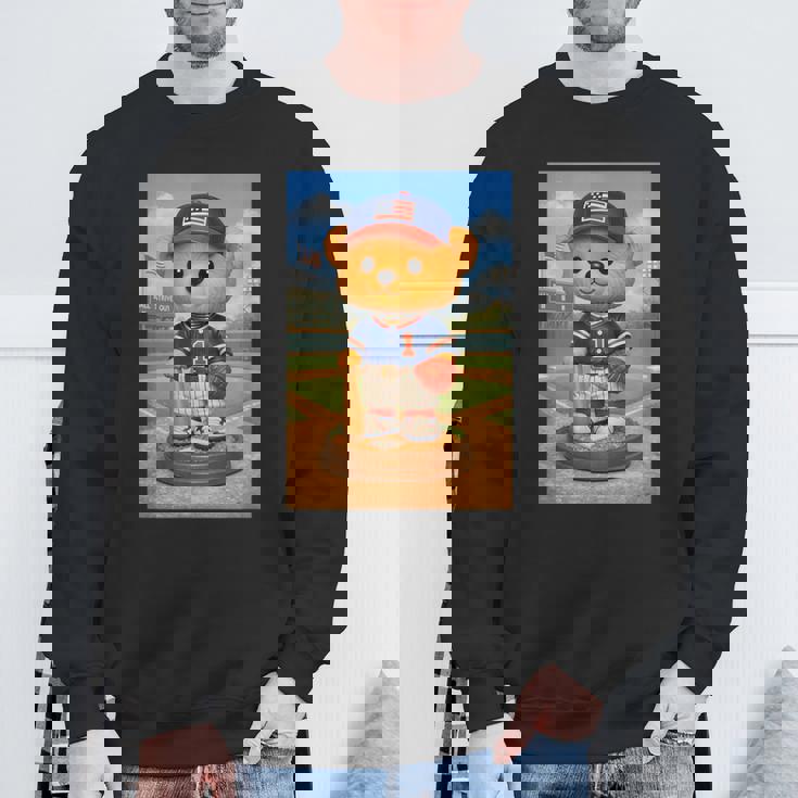 Cool Teddy Bear Baseball Player Illustration Graphic s スウェットシャツ 高齢者への贈り物