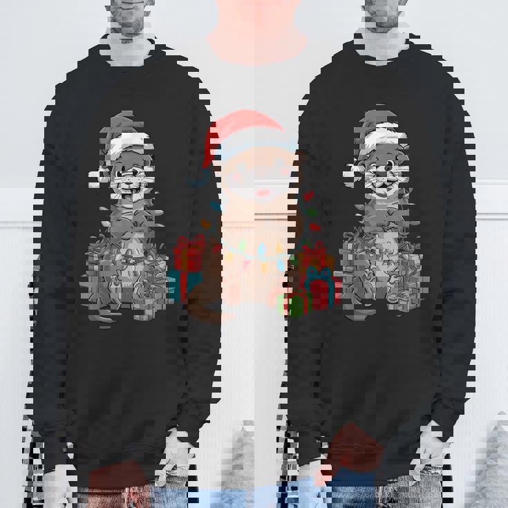 Otter Santa Hat Animals Lovers Ugly Christmas Pajamas Sweatshirt Gifts for Old Men