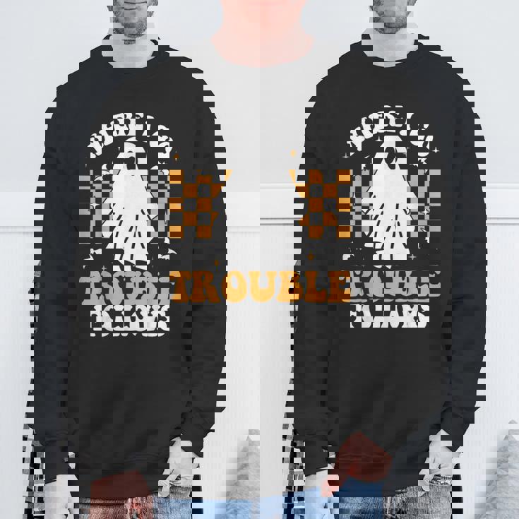 Where I Go Trouble Follows Matching Halloween Pajama Couples Sweatshirt Gifts for Old Men