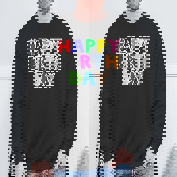 Happy Birthday（ハッピーバースデー）カラフルポップ【お誕生日 プリント】サプライズ 文字 イベントデザイン スウェットシャツ 高齢者への贈り物