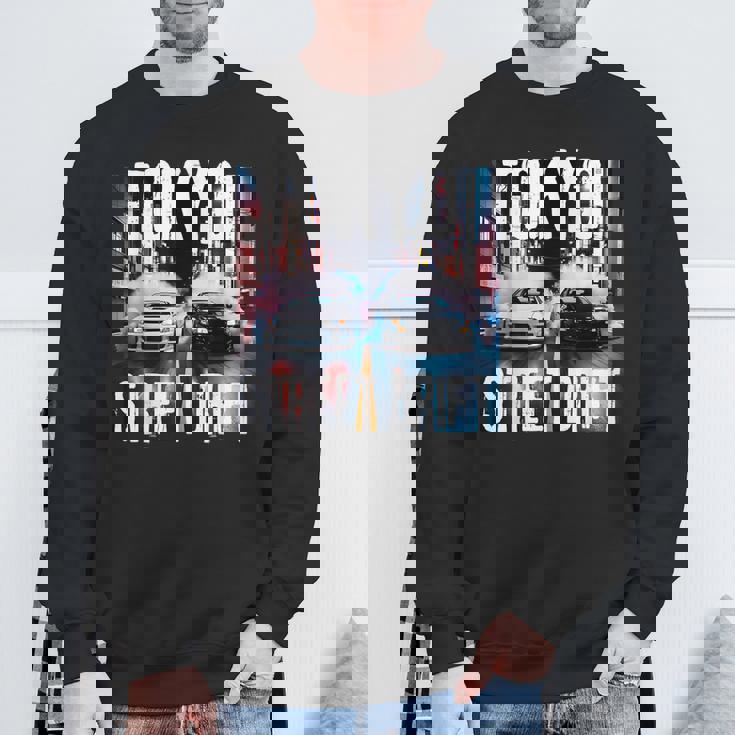 Jdm日本人ドリフトレースカー2台 東京ストリートドリフト夜 スウェットシャツ 高齢者への贈り物