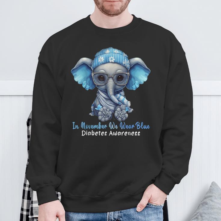 In November We Wear Blue Elephant Diabetes Awareness Sweatshirt Unisex Gifts for Old Men