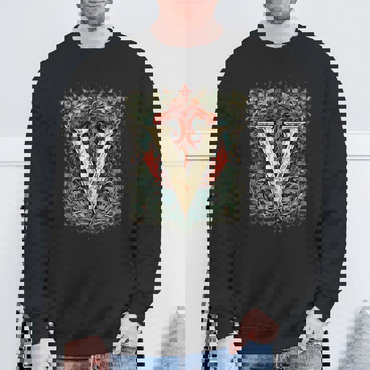 V文字 アルファベット ヴィンテージ モノグラム イニシャル 名前 スウェットシャツ 高齢者への贈り物