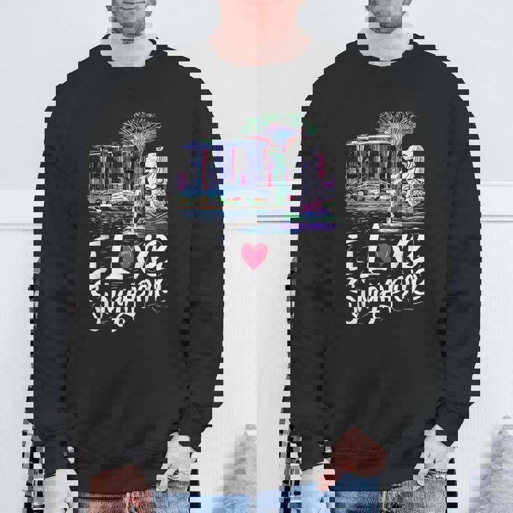 「I Loveingapore Citykyline」とマーライオンのデザイン。 スウェットシャツ 高齢者への贈り物