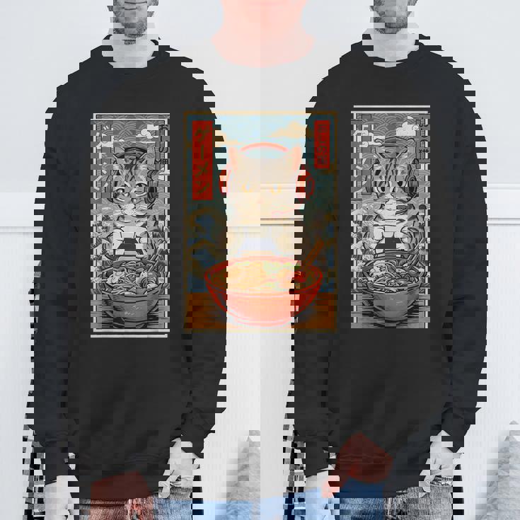 かわいい カワイイ ゲーマー猫 ラーメン ゲーム好き 猫好き向け 面白い デザイン レトロ 和風 日本 アニメ スウェットシャツ 高齢者への贈り物