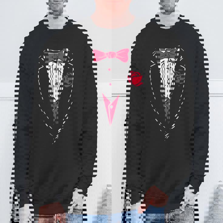 かわいいレッドパピヨンとローズのタキシード。 スウェットシャツ 高齢者への贈り物