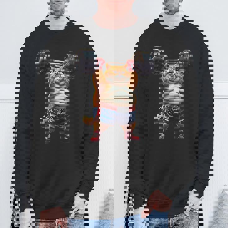 ギャグ ぽっちゃり猫 筋トレ ウエイトリフティング ジム 面白い グラフィック猫ミーム スウェットシャツ 高齢者への贈り物