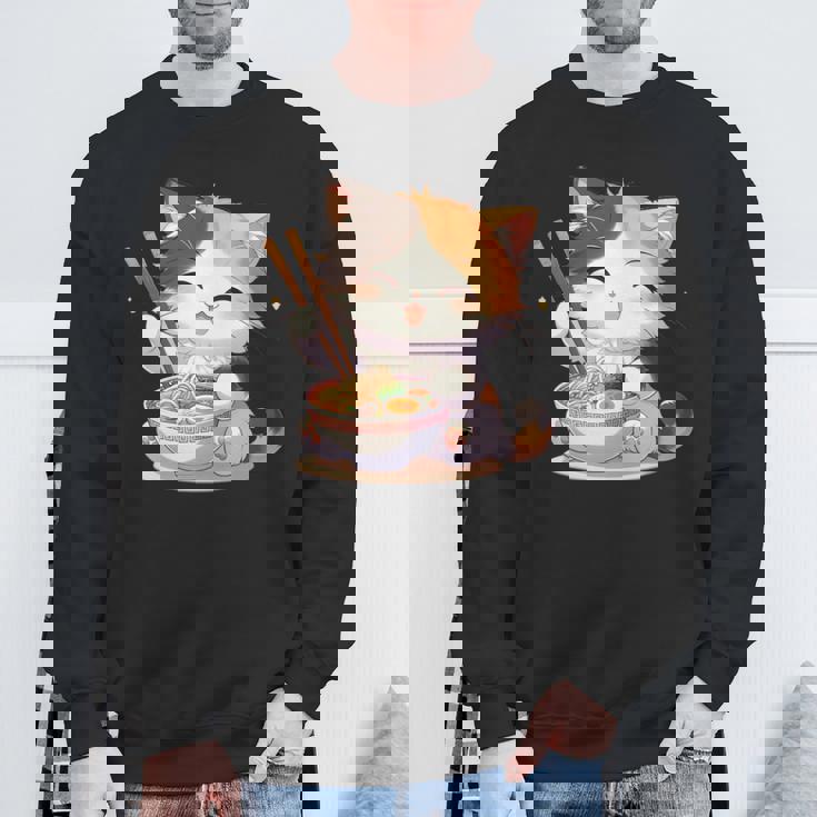 わがまま猫 ねこ ラーメン好き かわいい おもしろ マンガ 長袖tシャツ スウェットシャツ 高齢者への贈り物