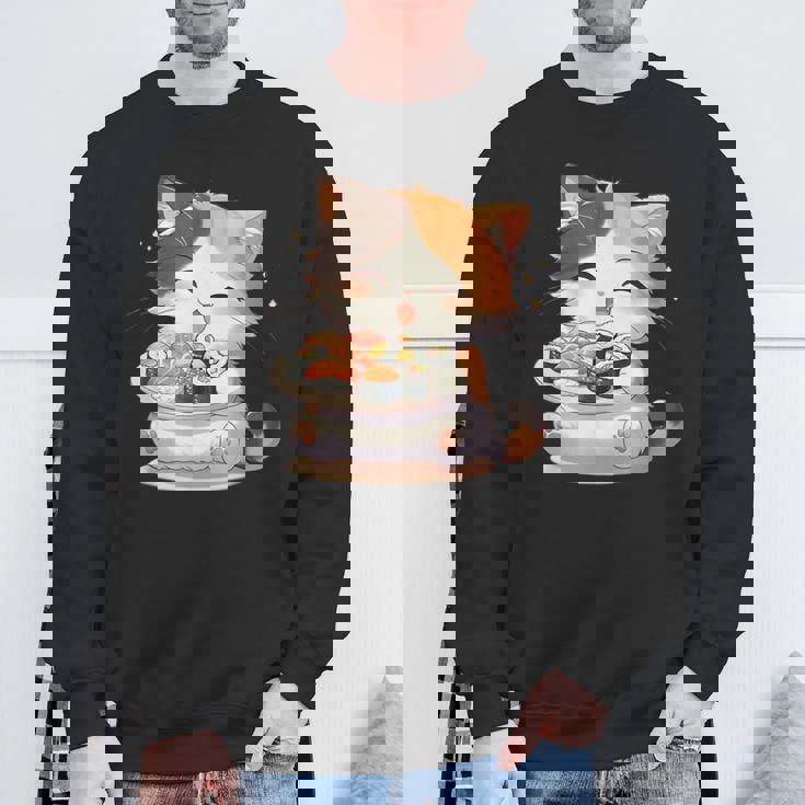 わがまま猫 寿司ねこ ラーメン好き かわいい おもしろ マンガ スウェットシャツ 高齢者への贈り物