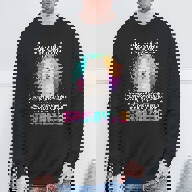 カラフルな世界 サモエド 犬 前足 犬のママ 服 ママ サモエドのアクセサリー 犬の学校 犬の飼い主 スウェットシャツ 高齢者への贈り物