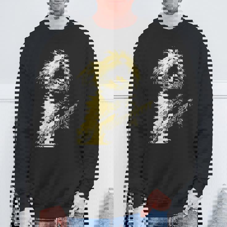 ギターロッカー ギタリスト 動物 パンク グランジ犬とマルチーズ スウェットシャツ 高齢者への贈り物