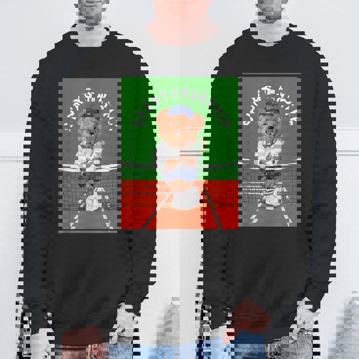 クールなテディベア テニス イラスト グラフィックデザイン スウェットシャツ 高齢者への贈り物