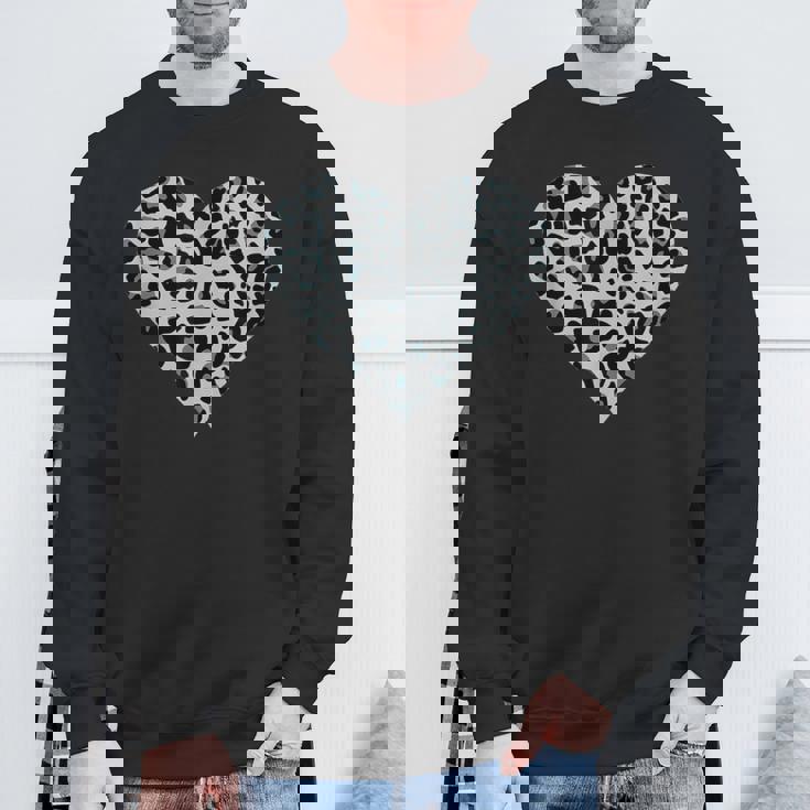 グレーとブラック ヒョウ柄 アニマルプリント ハート スウェットシャツ 高齢者への贈り物