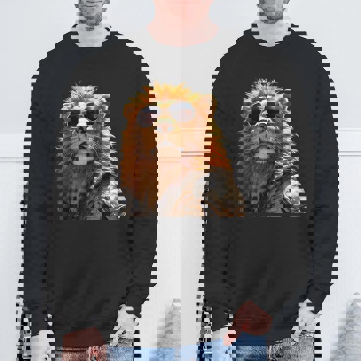 サングラスをかけたライオン 動物大好きライオン かわいいライオン スウェットシャツ 高齢者への贈り物