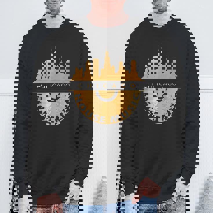 シカゴハウスミュージックシティスケープビニールレコードレイブテクノ Edm スウェットシャツ 高齢者への贈り物