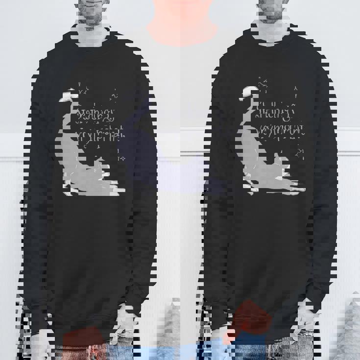 ストレッチは大事！ 猫 ネコ 愛猫 伸び 柔軟 ハチワレ 靴下猫 シンプル かわいい 癒やし メンズ レディース キッズ スウェットシャツ 高齢者への贈り物