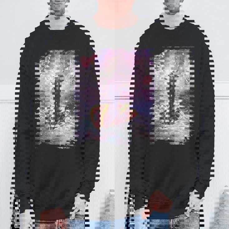 スペースキャットライディングアルパカユニコーン-ピザ＆タコス スウェットシャツ 高齢者への贈り物