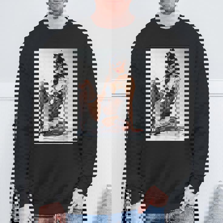 セクシーガールグラフィックtシャツ-猫マスクv2のセクシーなピンナップガール スウェットシャツ 高齢者への贈り物