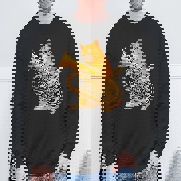 チューバを弾く面白い猫ギフト かわいい子猫ミュージシャンファン スウェットシャツ 高齢者への贈り物