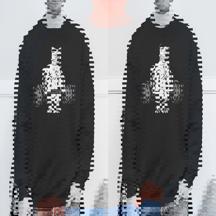 デッドリフト フィットネス 猫 ウェイトトレーニング エクササイズ ギフト スウェットシャツ 高齢者への贈り物