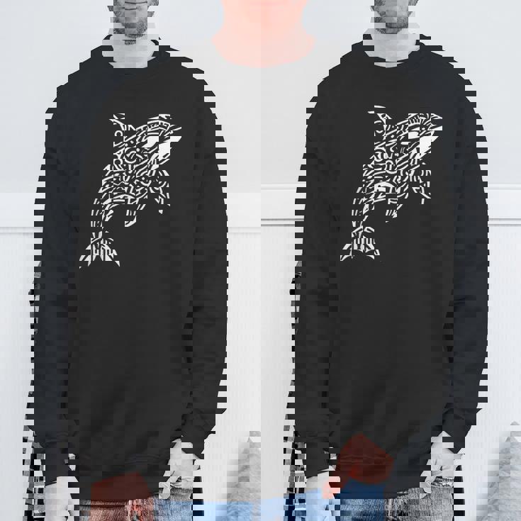 トライバル シャチ クジラ ハワイアン マオリ タトゥー オーシャン アート デザイン スウェットシャツ 高齢者への贈り物