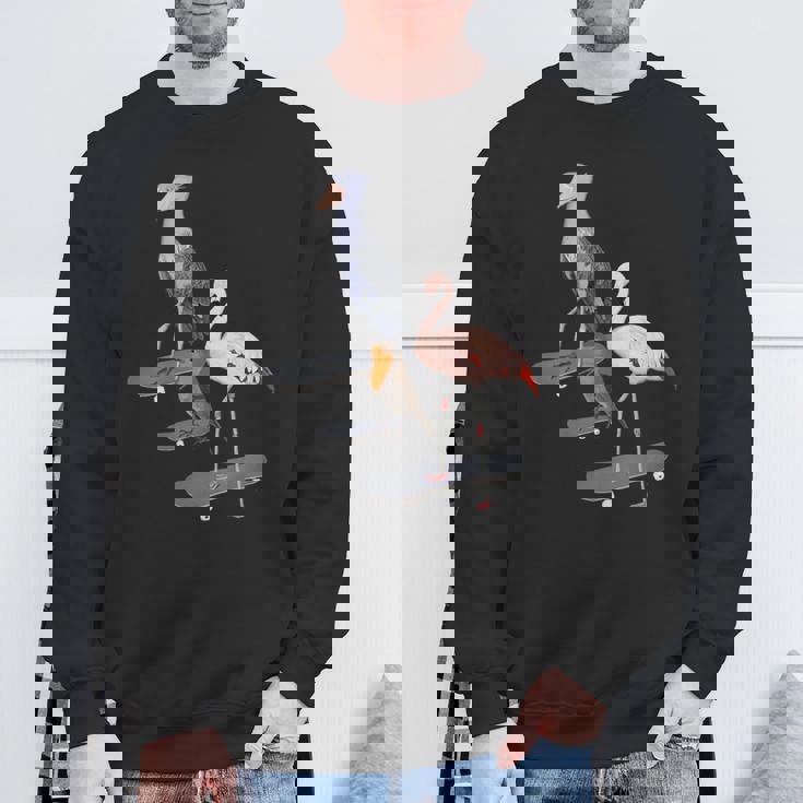 ハシビロコウ フラミンゴ スケートボード 鳥 動物 図 バードウォッチング 贈り物 鳥類学者 生物学者 自然科学 スウェットシャツ 高齢者への贈り物