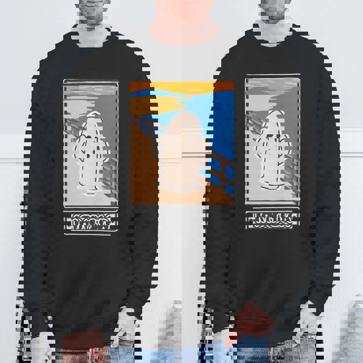 ハニワくん の ムンクの叫び 埴輪【ゆるフレンズ】名画 パロディ 歴史土器 キャラクター かわいい イラスト 面白い 長袖tシャツ スウェットシャツ 高齢者への贈り物