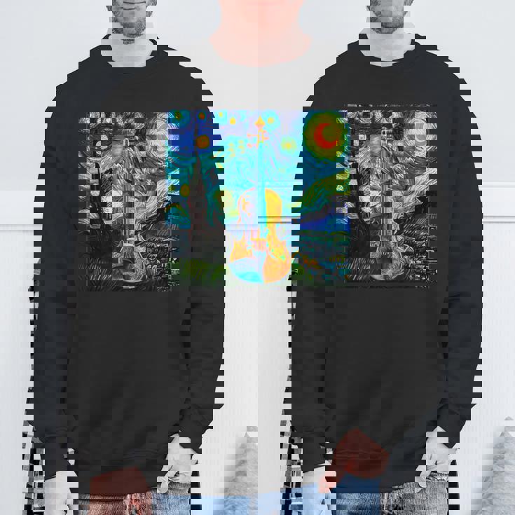 バイオリン 楽器 面白いtシャツ ゴッホ 星月夜 かわいい メンズ 子供 おもしろ 服 グッズ ネタ 音楽 スウェットシャツ 高齢者への贈り物