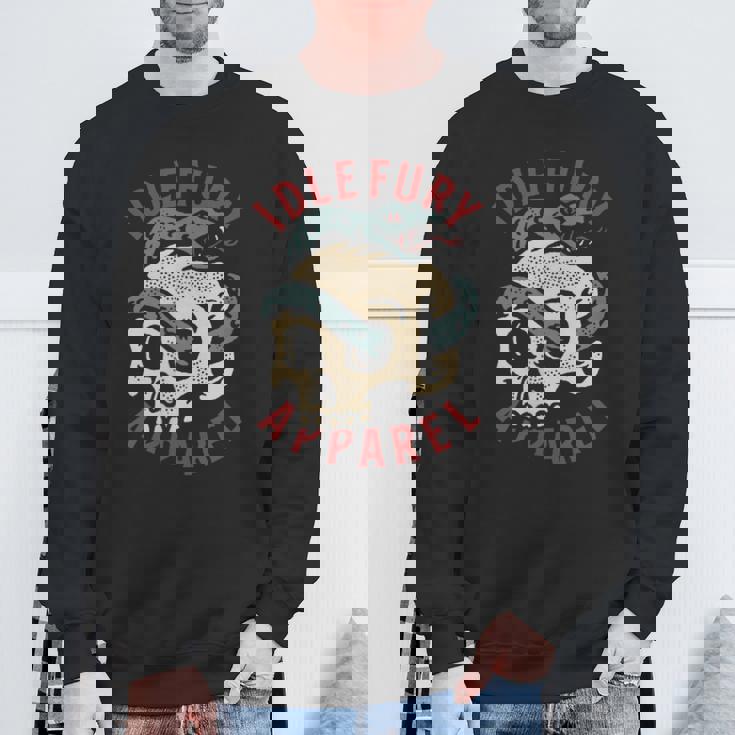 バック プリントを見る Idle Furykull &Nake ビンテージ クラシック スカル ヘビ タトゥー スウェットシャツ 高齢者への贈り物