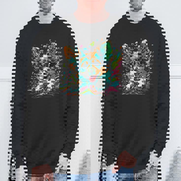 パピヨン犬の飼い主 パピヨン犬のアートワーク スウェットシャツ 高齢者への贈り物