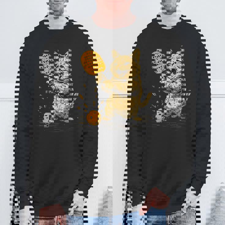 ピックルボール選手 ピックルボールの猫 長袖tシャツ スウェットシャツ 高齢者への贈り物