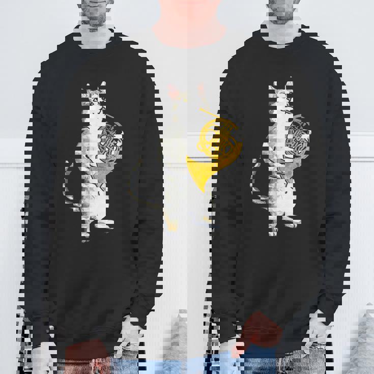 フレンチホルン音楽家オーケストラ音楽を奏でるクールな猫 スウェットシャツ 高齢者への贈り物