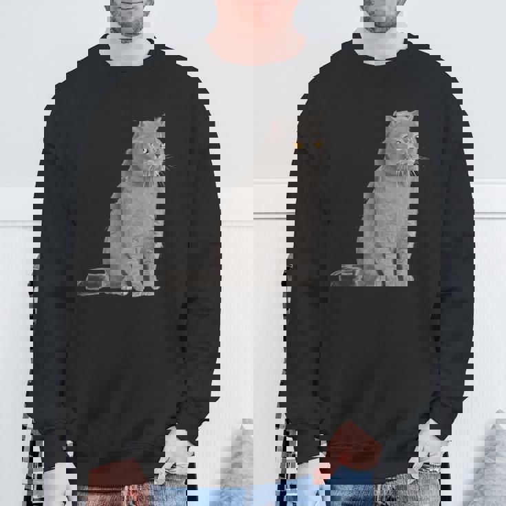 ブリティッシュショートヘアの猫 長袖tシャツ スウェットシャツ 高齢者への贈り物