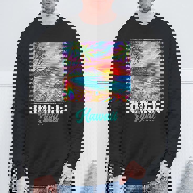 ホノルル ハワイ ハワイアン 波 ビーチ 夏 サーフィン レトロ スウェットシャツ 高齢者への贈り物