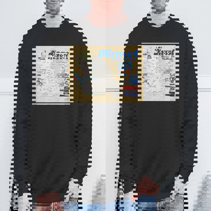ミズーリ州、マップフラッグアーチブルーバードフラワーランドマーク スウェットシャツ 高齢者への贈り物
