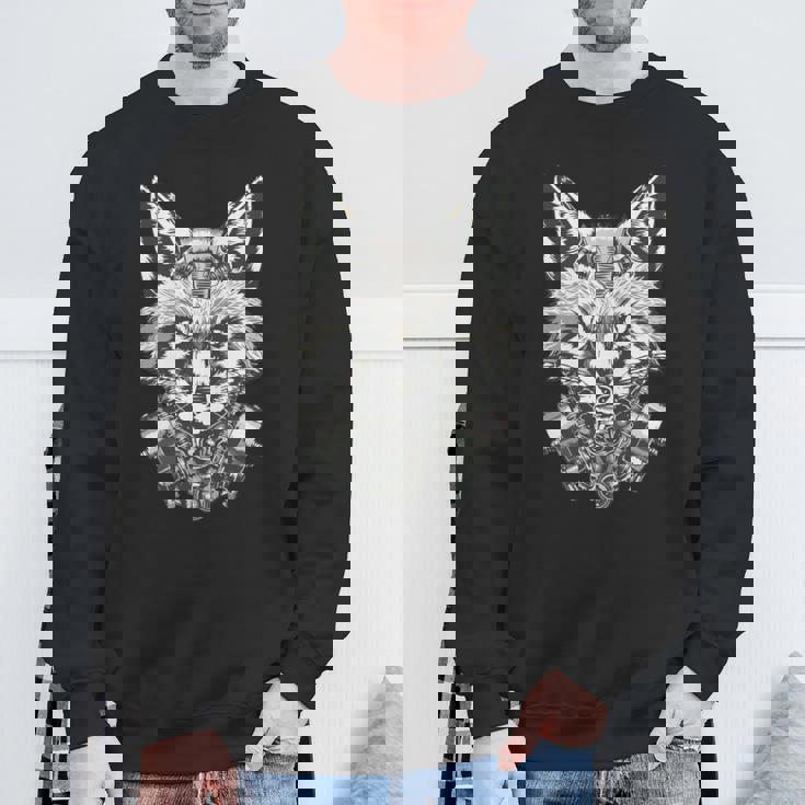 メカニカルきつね 近未来デザイン 長袖tシャツ スウェットシャツ 高齢者への贈り物