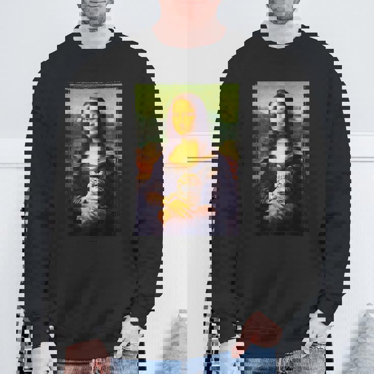 モナリザ と 猫 美術 教師 絵画 と 猫 恋人 スウェットシャツ 高齢者への贈り物