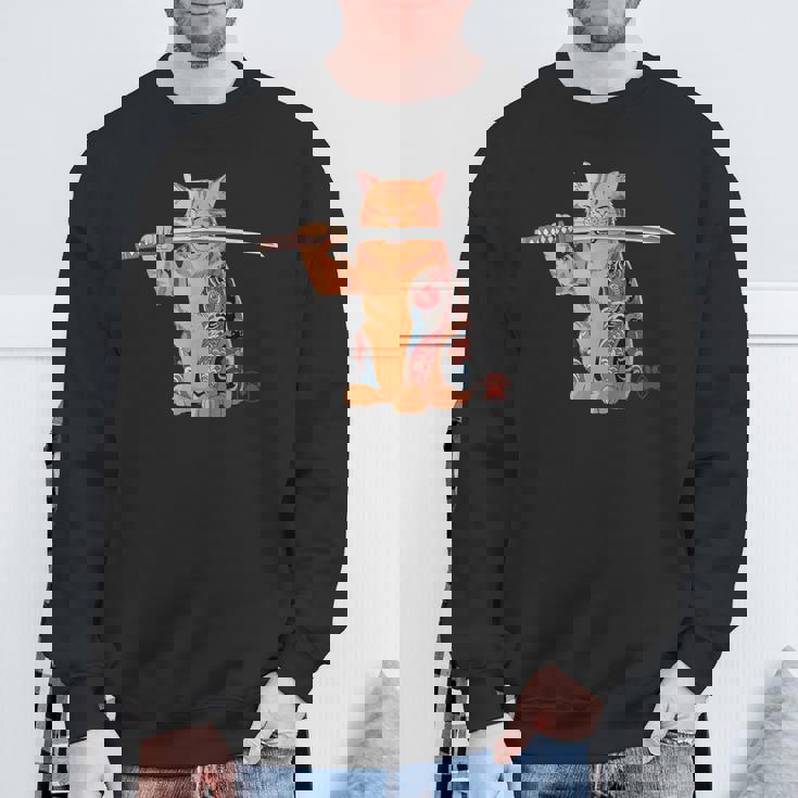 ヤクザ 猫 サムライ タトゥー 日本語 オレンジ 猫 グラフィック スウェットシャツ 高齢者への贈り物