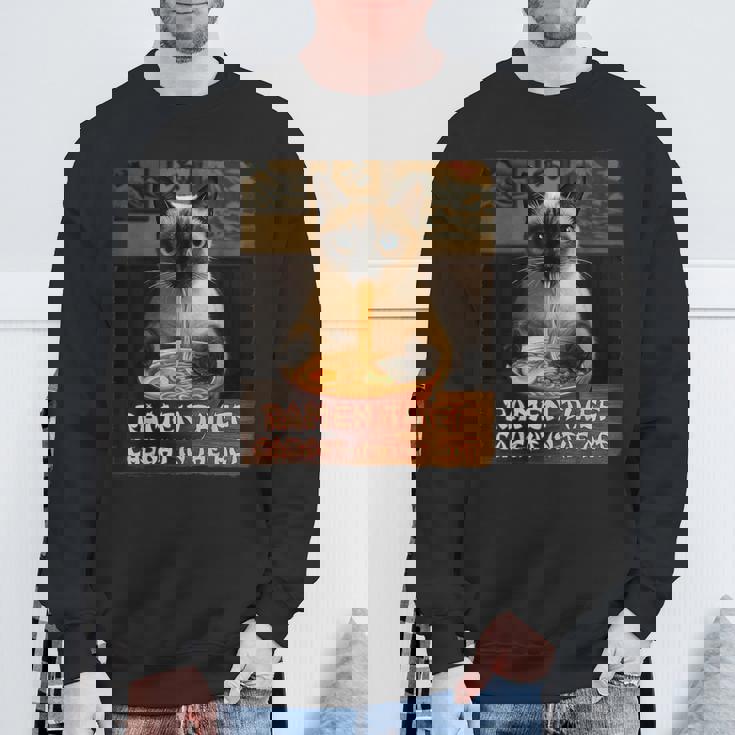 ラーメン猫 シャム猫 ラーメンを食べるラーメン泥棒 グランジ スウェットシャツ 高齢者への贈り物