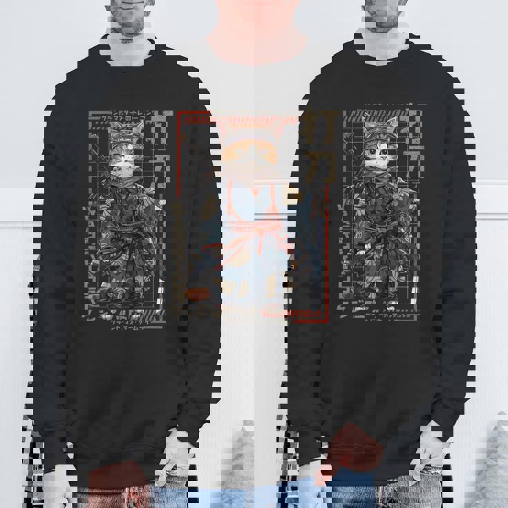 レトロな侍猫 戦士の猫 長袖tシャツ スウェットシャツ 高齢者への贈り物