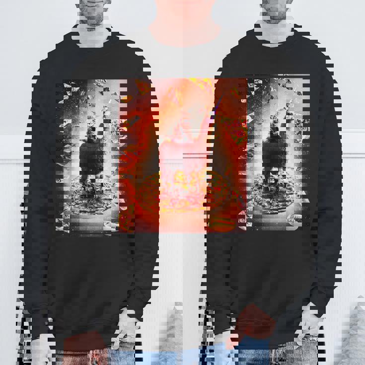 宇宙 猫 ライディング ラマ ユニコーン ピザ スウェットシャツ 高齢者への贈り物