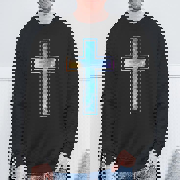 宗教のシルエット 信仰 水彩 キリスト教 十字架 スウェットシャツ 高齢者への贈り物