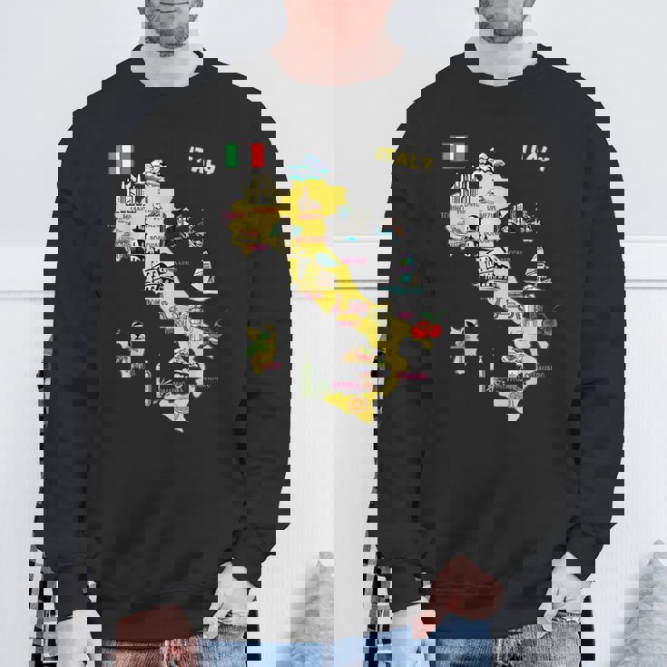 手描きのイタリア地図 観光地 スウェットシャツ 高齢者への贈り物