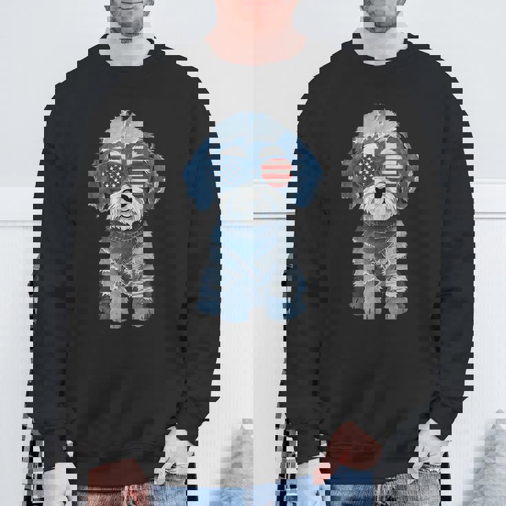 犬 柄 デニム パッチワーク アート スウェットシャツ 高齢者への贈り物