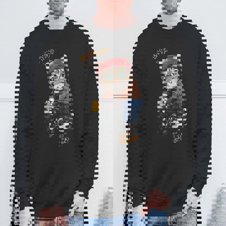 猫 バイク オートバイ おもしろ ねこ ライダース バイカー 面白い ネコ 長袖tシャツ スウェットシャツ 高齢者への贈り物