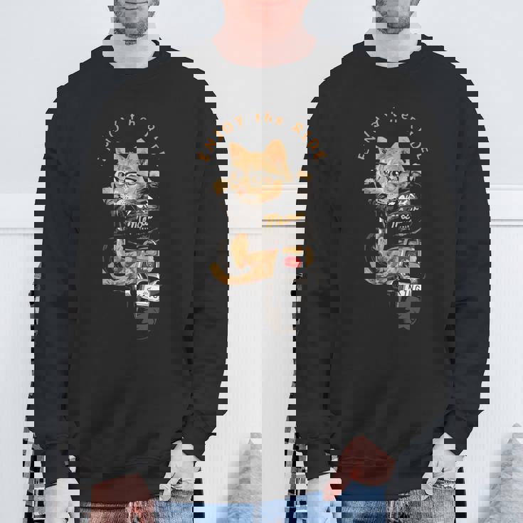 猫 おもしろ バイク オートバイ ねこ ライダース バイカー 面白い ネコ 長袖tシャツ スウェットシャツ 高齢者への贈り物