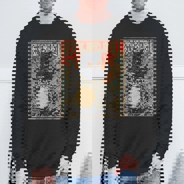 猫 演奏 ドラム ロック オン ヴィンテージ ロック ドラマー 猫 スウェットシャツ 高齢者への贈り物