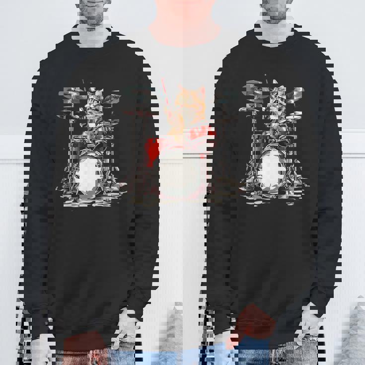 猫太鼓ドラムスティックかわいい猫と音楽 スウェットシャツ 高齢者への贈り物