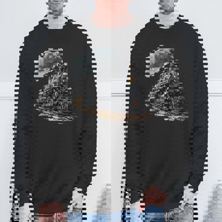 蒸気機関車 鉄道 機関車 ギフト 蒸気機関車 長袖tシャツ スウェットシャツ 高齢者への贈り物